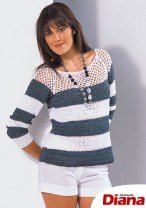 Полосатый пуловер с сетчатой кокеткой